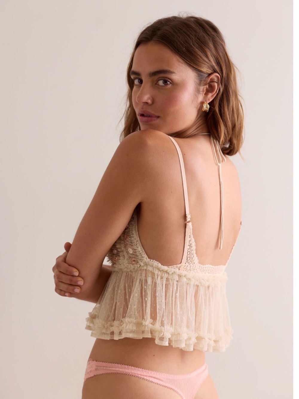 Free People Rosalita Lace & Sequin Spaghetti Strap Crop Top in Cream - Picture 4 of 6
